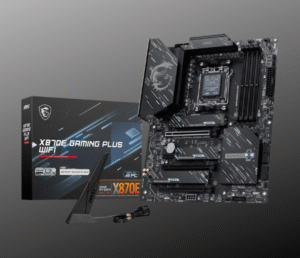MSI X870E Gaming Plus WiFi AM5 motherboard showing the dual USB4 ports and high-speed PCIe 5.0 slots.
